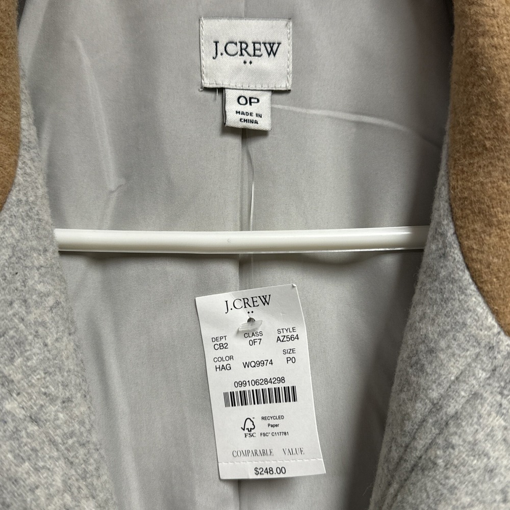 J. Crew Women's Colorblock Funnelneck Wool Blend Coat Jacket Size 0P Gray $248 - Picture 7 of 16